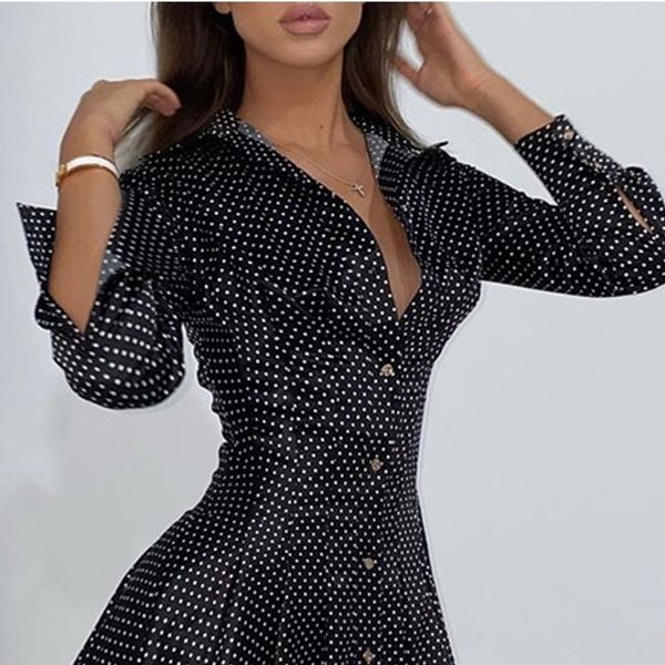 dot print pleated skater women shirt turndown collar buttoned design dress 200928, Black;gray
dot print pleated skater women shirt turndown collar buttoned design dress 200928, Black;gray