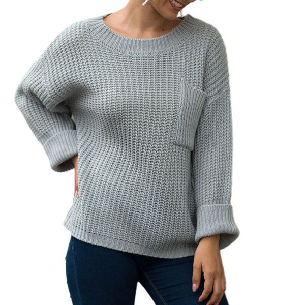 women's sweaters women long sleeve o-neck sweater chunky knit solid color pocket loose jumper top, White;black
women's sweaters women long sleeve o-neck sweater chunky knit solid color pocket loose jumper top, White;black