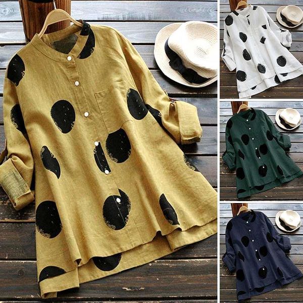 plus size printed zanzea spring women shirts polka dot blusas long sleeve tunic cotton chemise, White
plus size printed zanzea spring women shirts polka dot blusas long sleeve tunic cotton chemise, White