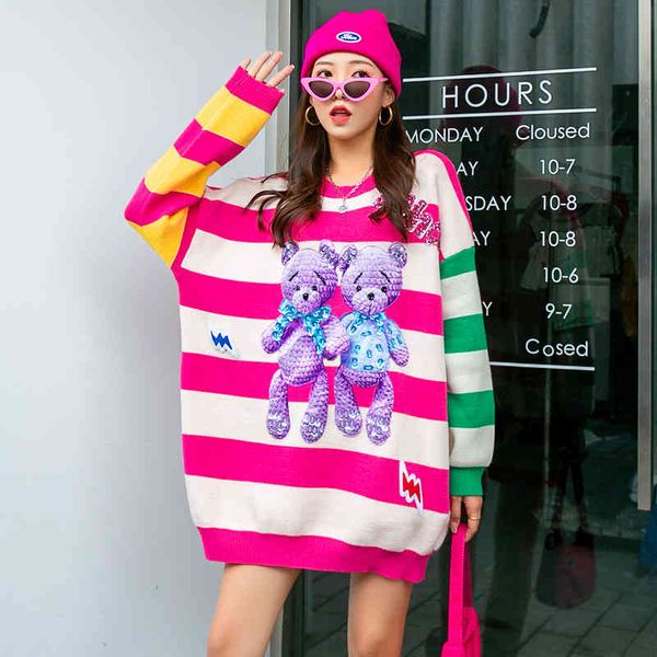 european station autumn and winter striped pullover female sweater loose age reduction of animated cartoons sequins outer garments, White;black
european station autumn and winter striped pullover female sweater loose age reduction of animated cartoons sequins outer garments, White;black