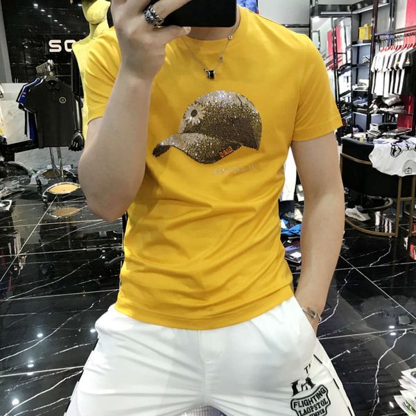 men's shirt w0688 summer personalized hat drill short sleeve net red tide brand slim handsome versatile t-shirt, White;black
men's shirt w0688 summer personalized hat drill short sleeve net red tide brand slim handsome versatile t-shirt, White;black