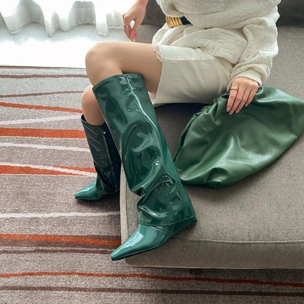 boots chic stylish trending shiny patent leather women pleated knee high black green orange heels woman pants boot shoes 42
boots chic stylish trending shiny patent leather women pleated knee high black green orange heels woman pants boot shoes 42