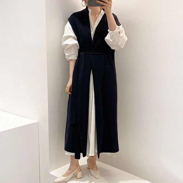 spring korea chic loose pile up sleeve shirt dress style dress knitted vest waistcoat 2 pcs sets 210510, Black;gray
spring korea chic loose pile up sleeve shirt dress style dress knitted vest waistcoat 2 pcs sets 210510, Black;gray