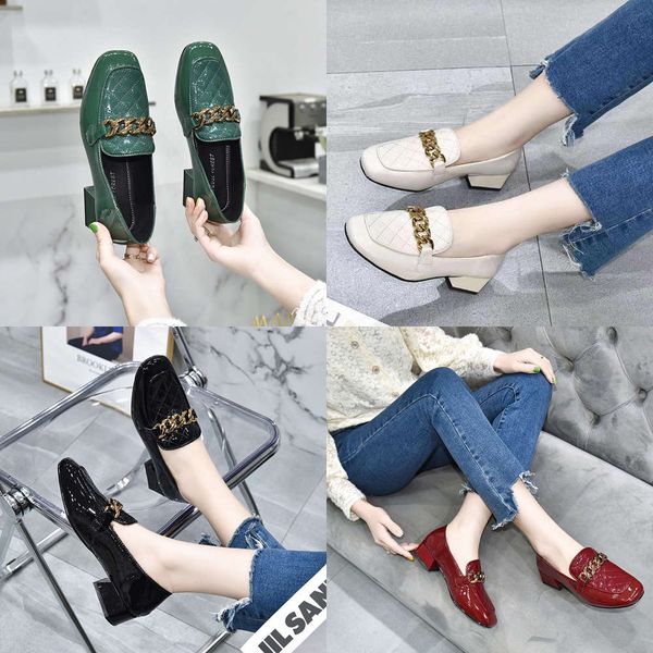 Casual shoes Square head single shoes women's spring autumn leather shallow mouth thick heel Doudou middle patent Lefu British C6GK MYN2, Green
Casual shoes Square head single shoes women's spring autumn leather shallow mouth thick heel Doudou middle patent Lefu British C6GK MYN2, Green