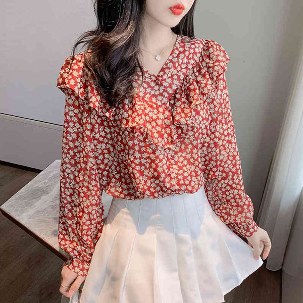 women's blouses & shirts spring burgundy floral chiffon ruffle retro long sleeve shirt r4jh, White
women's blouses & shirts spring burgundy floral chiffon ruffle retro long sleeve shirt r4jh, White