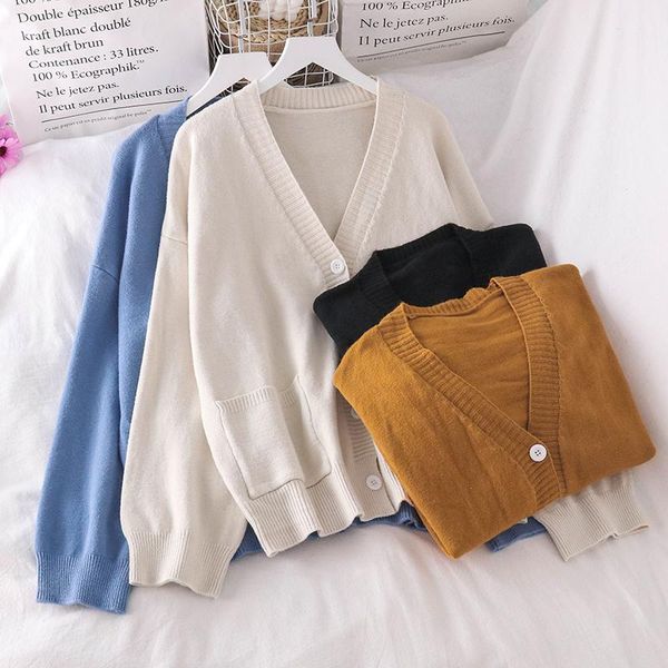 women's knits & tees v-neck sweater korean knitted solid color loose fashion temperament vintage harajuku causal cardigan, White
women's knits & tees v-neck sweater korean knitted solid color loose fashion temperament vintage harajuku causal cardigan, White
