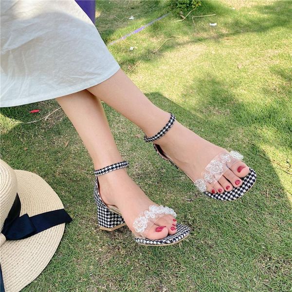dress shoes sandals women's summer middle heel 2021 simple square head with transparent flowers and thick ladies, Black
dress shoes sandals women's summer middle heel 2021 simple square head with transparent flowers and thick ladies, Black