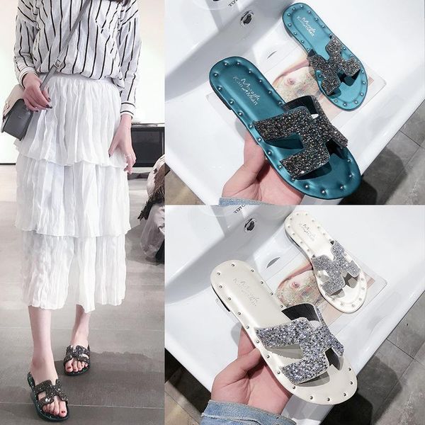 slippers summer style diamond sandals flat heel shiny decorative korean version baitao net red women beach shoes1, Black
slippers summer style diamond sandals flat heel shiny decorative korean version baitao net red women beach shoes1, Black