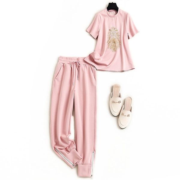 women's two piece pants summer 2021 high end fashion leisure space cotton embroidered sequins short t-shirt and leggings suit women set, White
women's two piece pants summer 2021 high end fashion leisure space cotton embroidered sequins short t-shirt and leggings suit women set, White