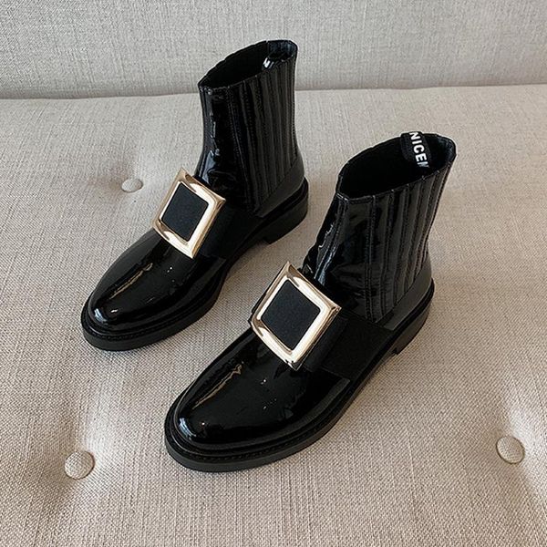 boots buckle strap flat heel chelse shiny black leather round toe elastic band winter ankle ins fashion shoes women
boots buckle strap flat heel chelse shiny black leather round toe elastic band winter ankle ins fashion shoes women