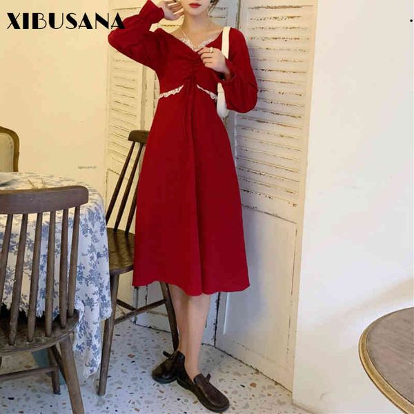 french retro square neck dresses spring long sleeve female ruffle lace patchwork pleated dress a-line vestido 210423, Black;gray
french retro square neck dresses spring long sleeve female ruffle lace patchwork pleated dress a-line vestido 210423, Black;gray