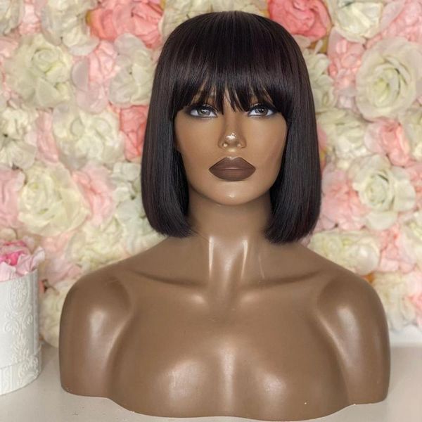short bob silky straight human hair wigs with bangs 200density glueless 13x6 lace front fringe remy for women, Black;brown
short bob silky straight human hair wigs with bangs 200density glueless 13x6 lace front fringe remy for women, Black;brown