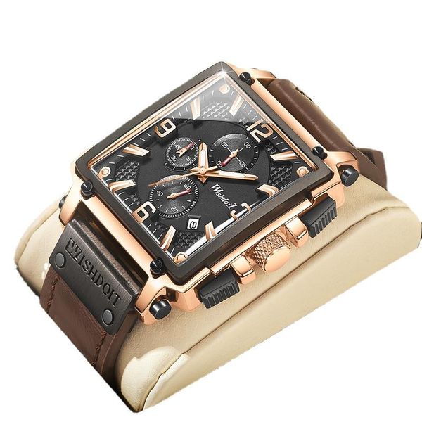 wristwatches 2021 fashion waterproof men's watch leather square large dial sports quartz chronograph, Slivery;brown
wristwatches 2021 fashion waterproof men's watch leather square large dial sports quartz chronograph, Slivery;brown