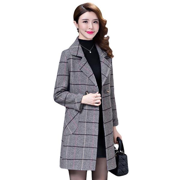 women's jackets plaid woolen coat women 2021 sutumn winter fashion korean temperament lapel pocket mid-length slim jacket female lr1371, Black;brown
women's jackets plaid woolen coat women 2021 sutumn winter fashion korean temperament lapel pocket mid-length slim jacket female lr1371, Black;brown