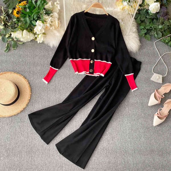 Fashion streetwear knits ensemble parts female autumn single breasted cardigan + pants wide leg two peice outfits, White
Fashion streetwear knits ensemble parts female autumn single breasted cardigan + pants wide leg two peice outfits, White