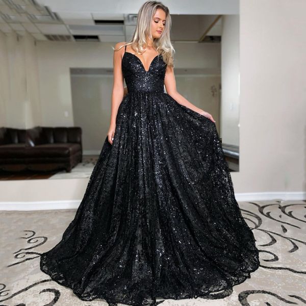 black spaghetti sequins evening dresses sweetheart sweep train lace-up back a line formal prom party gowns, Black;red
black spaghetti sequins evening dresses sweetheart sweep train lace-up back a line formal prom party gowns, Black;red