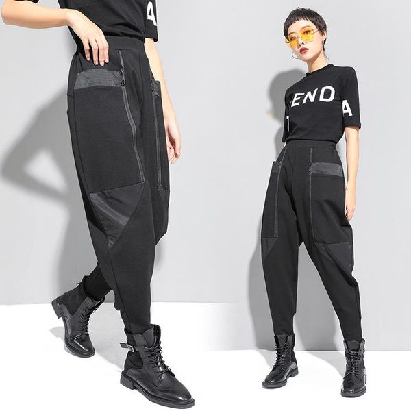 autumn personality zipper stitching pocket tapered cargo pants women casual harem for women's & capris, Black;white
autumn personality zipper stitching pocket tapered cargo pants women casual harem for women's & capris, Black;white