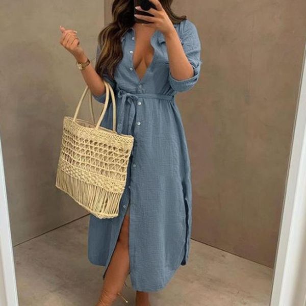 casual dresses turn down collar women fashion buttons midi dress elegant tie belt solid female ladies, Black;gray
casual dresses turn down collar women fashion buttons midi dress elegant tie belt solid female ladies, Black;gray