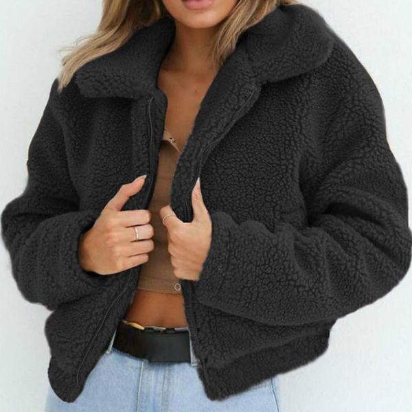women's fur & faux 2021 autumn and winter elegant short coat ladies korean solid warm soft zipper casual loose jacket, Black
women's fur & faux 2021 autumn and winter elegant short coat ladies korean solid warm soft zipper casual loose jacket, Black