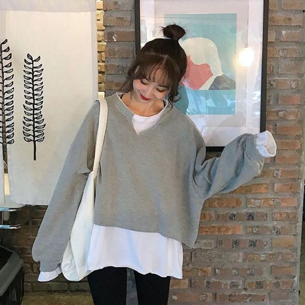 women's hoodies & sweatshirts oversized sweatshirt fake two-piece pullover casual female long sleeve outwear boyfriend style fashion e2, Black
women's hoodies & sweatshirts oversized sweatshirt fake two-piece pullover casual female long sleeve outwear boyfriend style fashion e2, Black