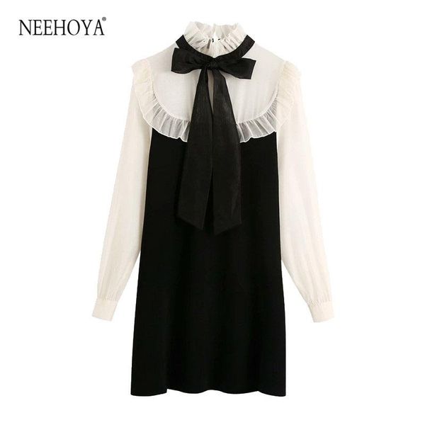 women 2021 fashion with tied organza patchwork knitted mini dress vintage high collar long sleeve female dresses mujer casual, Black;gray
women 2021 fashion with tied organza patchwork knitted mini dress vintage high collar long sleeve female dresses mujer casual, Black;gray
