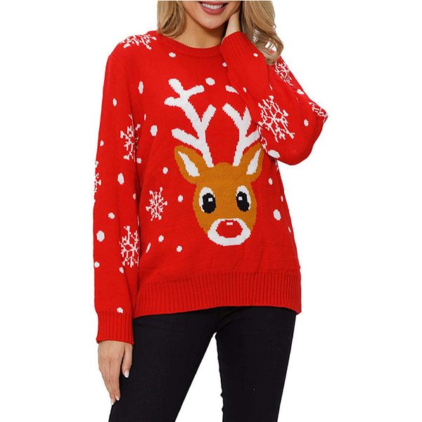 women's knitted sweaters christmas reindeer jacquard weave xmas sweater casual loose women gifts, White;black
women's knitted sweaters christmas reindeer jacquard weave xmas sweater casual loose women gifts, White;black