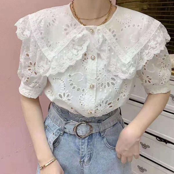 retro hollow embroidered white lace shirt women's large lapel sweet lady elegant short sleeve fashion blouse n988 blouses & shirts
retro hollow embroidered white lace shirt women's large lapel sweet lady elegant short sleeve fashion blouse n988 blouses & shirts