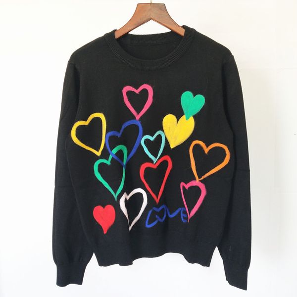 women's sweaters love pattern round neck long sleeve knitted lady loose jumper designer ha3s, White;black
women's sweaters love pattern round neck long sleeve knitted lady loose jumper designer ha3s, White;black