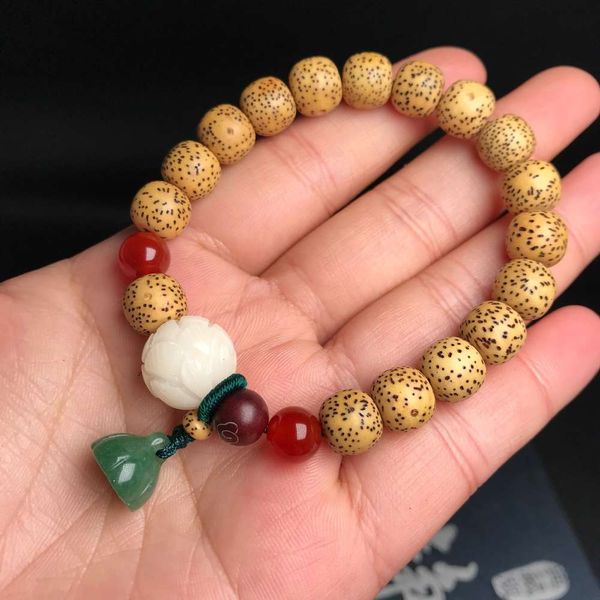 original seed star moon bodhi bucket beads single ring bracelet for girls with white lotus dongling jade canopy, Black
original seed star moon bodhi bucket beads single ring bracelet for girls with white lotus dongling jade canopy, Black