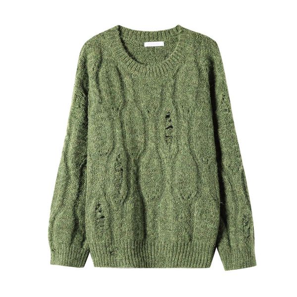 women sweater crew neck green pullovers long sleeve hole cable casual winter loose oversize m0208 210514, White;black
women sweater crew neck green pullovers long sleeve hole cable casual winter loose oversize m0208 210514, White;black
