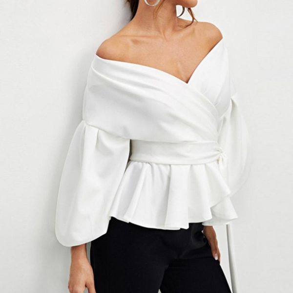 women's blouses & shirts elegant slim fit v-neck blouse spring autumn bow waist belt shirt women off shoulder lantern sleeve ladie, White
women's blouses & shirts elegant slim fit v-neck blouse spring autumn bow waist belt shirt women off shoulder lantern sleeve ladie, White