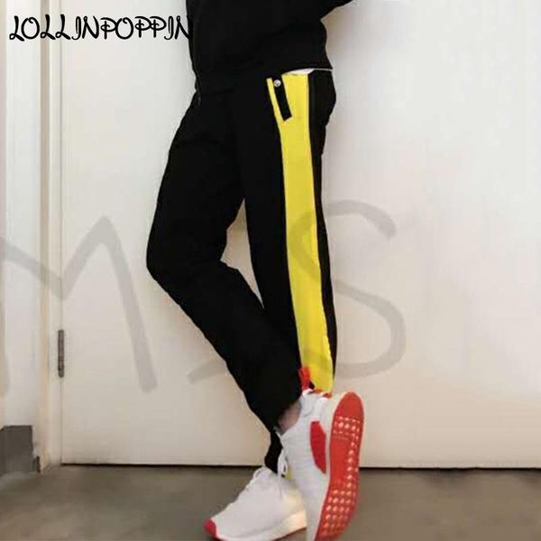 men's pants yellow side stripe mens jogger high street contrast color design snap button pockets kpop casual sweatpants men joggers, Black
men's pants yellow side stripe mens jogger high street contrast color design snap button pockets kpop casual sweatpants men joggers, Black