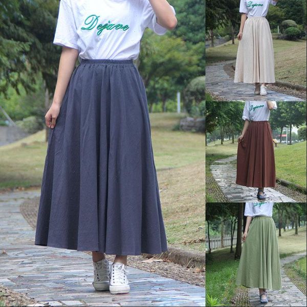 women vintage skirt elastic waist ladies cotton linen long a line solid ankle length empire casual skirts drop, Black
women vintage skirt elastic waist ladies cotton linen long a line solid ankle length empire casual skirts drop, Black