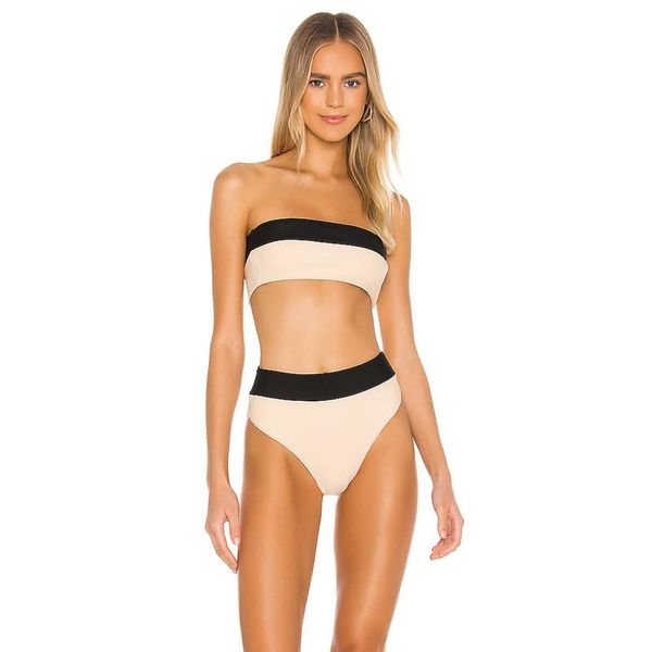 women's swimwear 2021 swimsuit solid color stitching tube high waist bikini, White;black
women's swimwear 2021 swimsuit solid color stitching tube high waist bikini, White;black