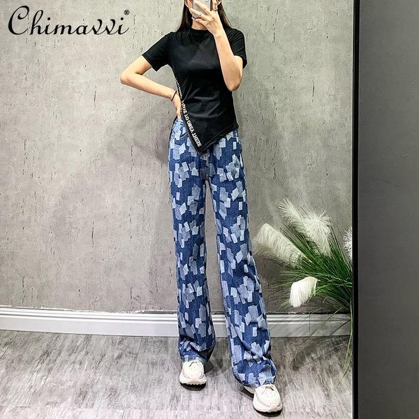 women's jeans elegant casual color contrast plaid long trousers for women 2021 spring high waist wide leg mopping pants, Blue
women's jeans elegant casual color contrast plaid long trousers for women 2021 spring high waist wide leg mopping pants, Blue