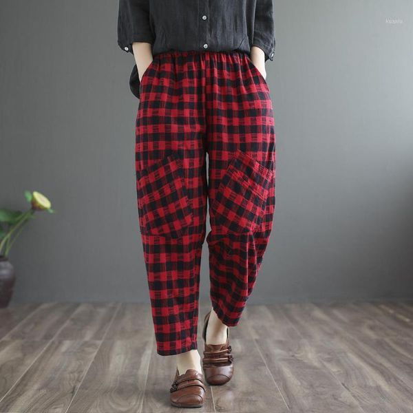 women's pants & capris 2021autumn literary cotton linen plaid cropped trousers elastic high waist slim casual loose women harem, Black;white
women's pants & capris 2021autumn literary cotton linen plaid cropped trousers elastic high waist slim casual loose women harem, Black;white