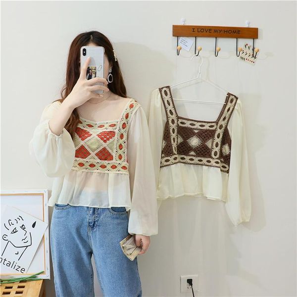 women's blouses & shirts french square collar stitching lace chiffon shirt blouse long sleeves spring and autumn 2021 short style small, White
women's blouses & shirts french square collar stitching lace chiffon shirt blouse long sleeves spring and autumn 2021 short style small, White