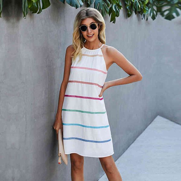 new rainbow ribbon striped halter dress women casual sleeveless medium long ladies loose summer dress 210413, Black;gray
new rainbow ribbon striped halter dress women casual sleeveless medium long ladies loose summer dress 210413, Black;gray