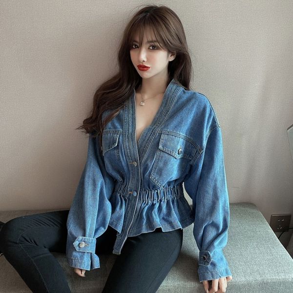 women's jackets roupas femininas primavera e outono nova gola em v denim jaqueta casaco feminino b4fy, Black;brown
women's jackets roupas femininas primavera e outono nova gola em v denim jaqueta casaco feminino b4fy, Black;brown