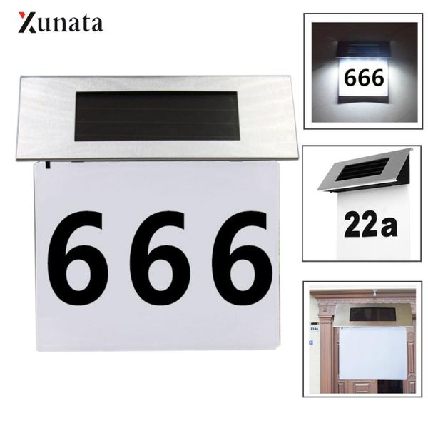 solar led doorplate light outdoor number wall lamp waterproof stainless steel billboard house apartment lamps
