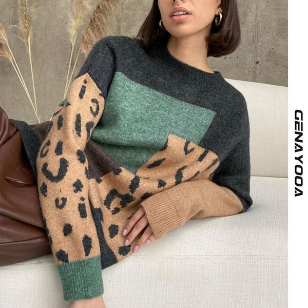 genayooa leopard patchwork cashmere sweater women loose casual knitted pullovers autumn soft knitwear female retro jumpers, White;black
genayooa leopard patchwork cashmere sweater women loose casual knitted pullovers autumn soft knitwear female retro jumpers, White;black