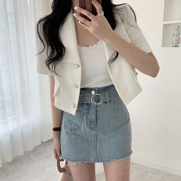 women's suits & blazers sannian korea summer retro small fragrant lapel three button short slim sleeve suit coat women and jackets, White;black
women's suits & blazers sannian korea summer retro small fragrant lapel three button short slim sleeve suit coat women and jackets, White;black