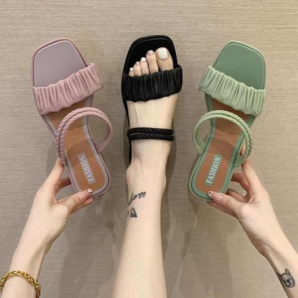 low-heeled slippers two wear sandals women 2021summer style korean shoes wrinkled flip flops fashion anti-slip casual slides, Black
low-heeled slippers two wear sandals women 2021summer style korean shoes wrinkled flip flops fashion anti-slip casual slides, Black