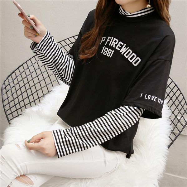 women's t-shirt korean casual loose fake two pieces t shirt long sleeve striped patchwork women autumn turtleneck t-shirts harajuku ts, White
women's t-shirt korean casual loose fake two pieces t shirt long sleeve striped patchwork women autumn turtleneck t-shirts harajuku ts, White