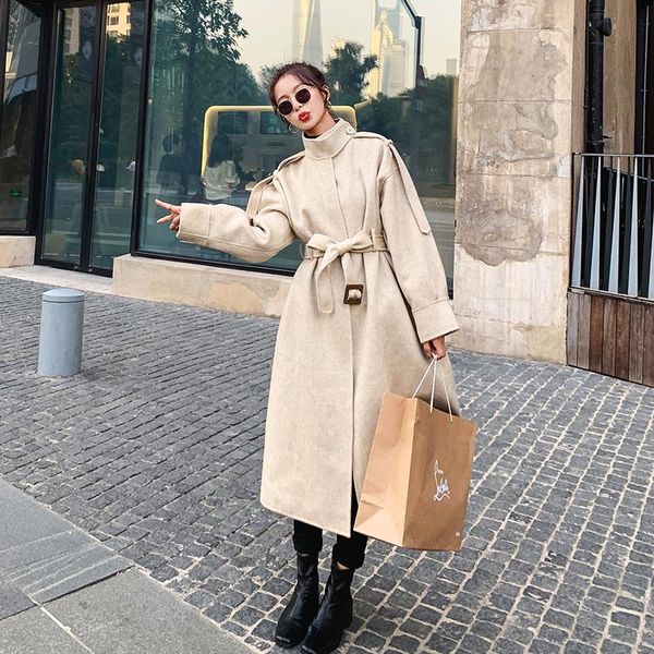 women turtleneck plus size long wool blend trench coat jacket winter overcoat with belt female korean elegant loose outerwear women's &, Black
women turtleneck plus size long wool blend trench coat jacket winter overcoat with belt female korean elegant loose outerwear women's &, Black