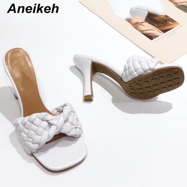 aneikeh fashion women shoes sqaure peep toe quilted weave mule summer head thin high heel slip on party slippers mujer 2021, Black 
aneikeh fashion women shoes sqaure peep toe quilted weave mule summer head thin high heel slip on party slippers mujer 2021, Black