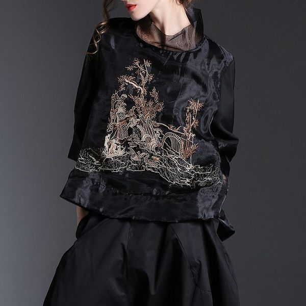 spring casual womens female stand collar loose embroidered organza blouse shirt , fall woman black white blouses women's & shirts
spring casual womens female stand collar loose embroidered organza blouse shirt , fall woman black white blouses women's & shirts