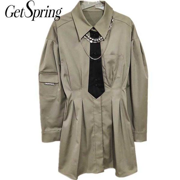 getspring women dress single breatsed long sleeve shirt dresses metal chain decoration ladies slim short spring 210601, Black;gray
getspring women dress single breatsed long sleeve shirt dresses metal chain decoration ladies slim short spring 210601, Black;gray