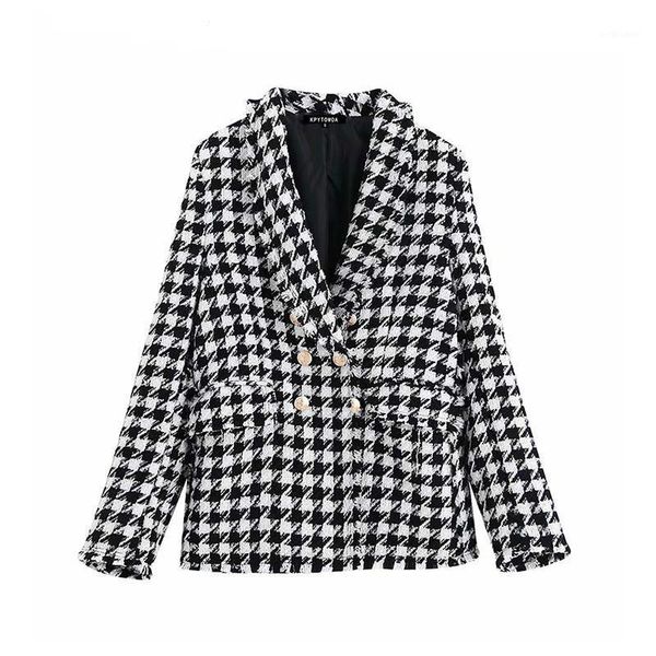 women's suits & blazers vintage stylish houndstooth double breasted blazer coat women 2021 fashion long sleeve frayed trims outerwear c, White;black
women's suits & blazers vintage stylish houndstooth double breasted blazer coat women 2021 fashion long sleeve frayed trims outerwear c, White;black