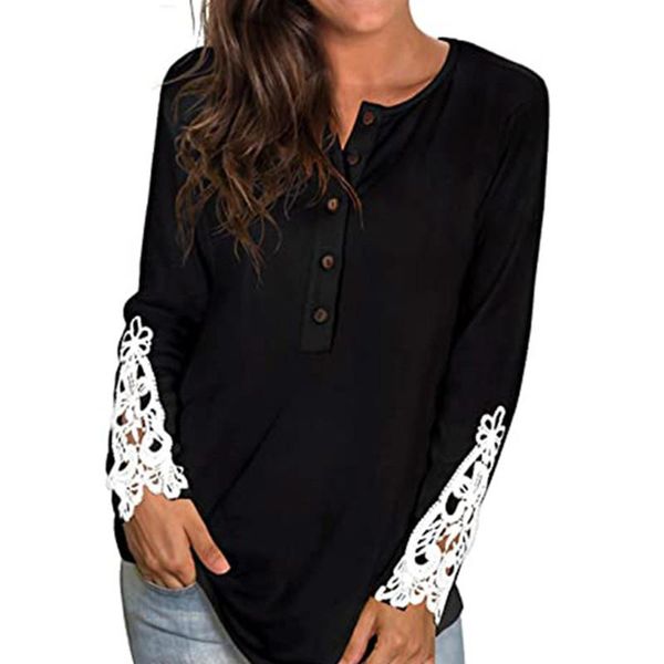 women's t-shirt olomlb 2021 spring autumn fashion loose solid casual o neck ladies long sleeve lace buttons patchwork hollow out women, White
women's t-shirt olomlb 2021 spring autumn fashion loose solid casual o neck ladies long sleeve lace buttons patchwork hollow out women, White
